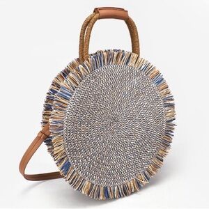 Zara Blue Round Woven Rattan Bag
